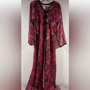 Vintage Le Voy’s Peignoir Sheer Robe Asian Kimono Style Bird Print USA Sz S
